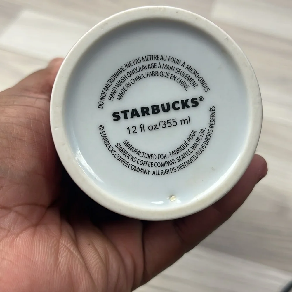 Starbucks Holiday Ceramic Tumbler Red Stripe Double Wall Travel 12 Oz Cup No Lid